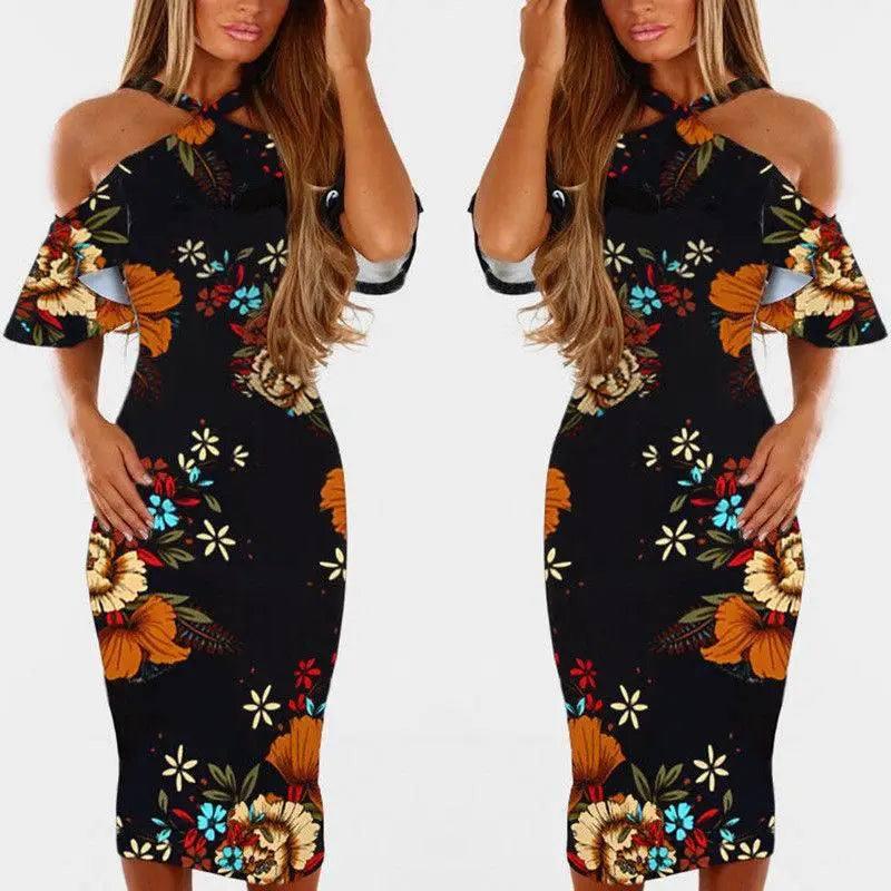 Bodycon Dress Halter Off Shoulder Robe Elegant Summer-3