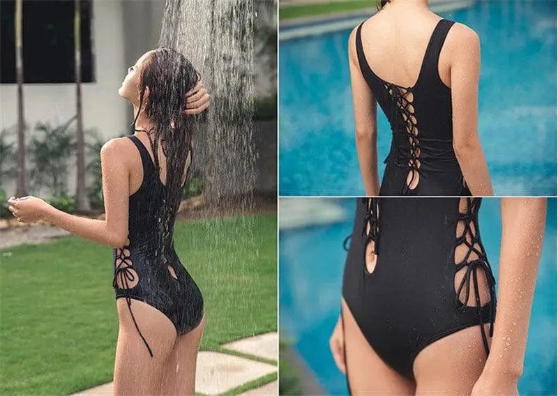 LOVEMI  Bodysuit Black / One size Lovemi -  One-piece Sexy Lingerie High-fork Low-cut Strappy Swimwear