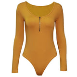 LOVEMI  Bodysuit Lovemi -  Solid Color Long Sleeve Open Crotch Tight Jumpsuit Zipper Bottoming Women's Clothing
