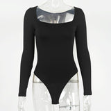 LOVEMI  Bodysuit Lovemi -  Velvet Padded Bottoming Shirt Women's Tight Long Sleeve Square-neck Jumpsuit