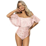 LOVEMI Bodysuit Pink / M Lovemi -  Sexy One-piece Off-the-shoulder Pajamas With Lotus Leaf