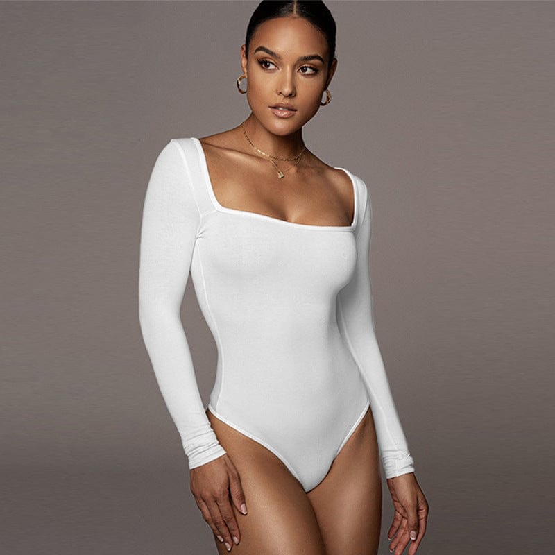 LOVEMI  Bodysuit S / White Lovemi -  Velvet Padded Bottoming Shirt Women's Tight Long Sleeve Square-neck Jumpsuit