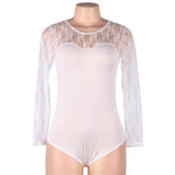 LOVEMI  Bodysuit White / M Lovemi -  Plus Size  Lingerie Long-sleeved Lace Jumpsuit Perspective