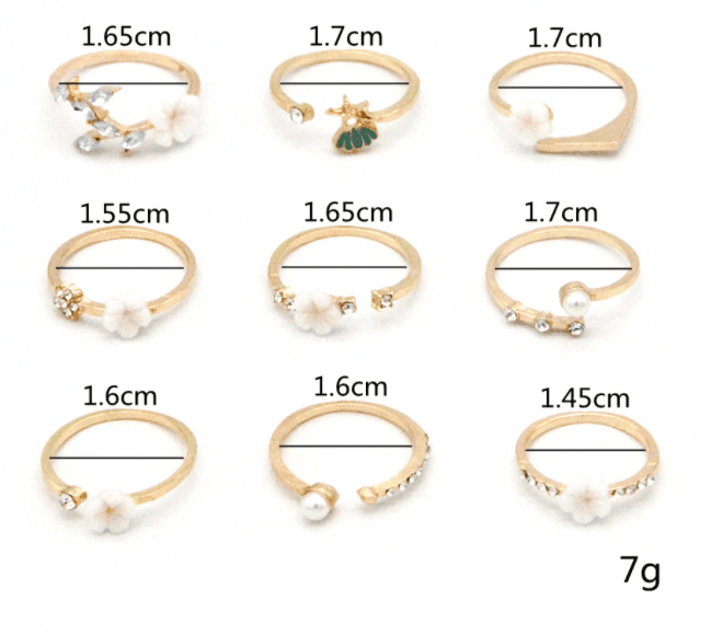 Bohemian Flower Pearl And Diamond 9-piece Ring Joint Ring-Gold-6