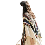 Bohemian Style Tassel Cape Knitted Warm Scarf-Beige-2