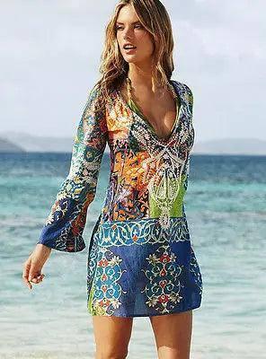 Boho Chic Beach Dress | Vibrant Summer Fashion-MULTI-4