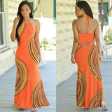 Boho Print Halter Maxi Dress for Women-Orange-5