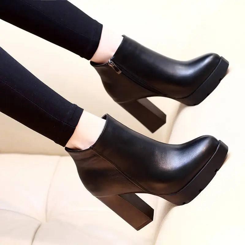 Booties with high heels for women-Black-5