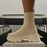 LOVEMI  Boots Beige / 4 Lovemi -  Women Sock Boots Platform Chunky Heels Shoes