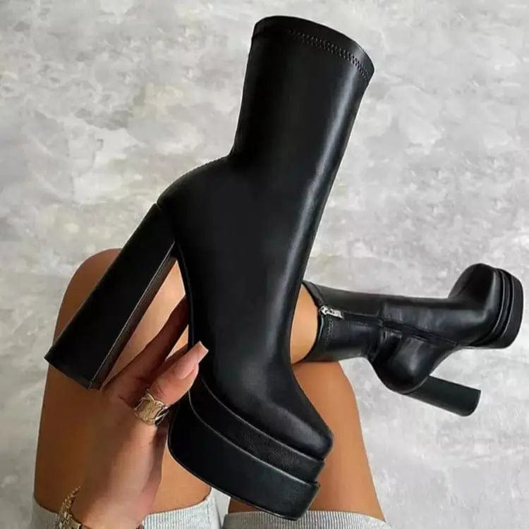 LOVEMI  Boots Black / 4 Lovemi -  Fashion Heeled Boots With Thick Platform Mid Calf Boots