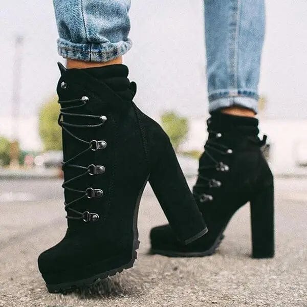 LOVEMI  Boots Black / 4 Lovemi -  Heeled Boots For Women Round Toe Lace UP High Heels Boots