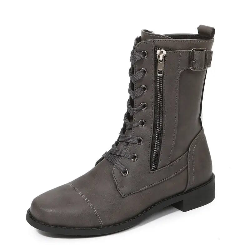 LOVEMI  Boots Grey / 4 Lovemi -  Lace-up Western Boots Cowboy Boots Women Side Zipper Shoes
