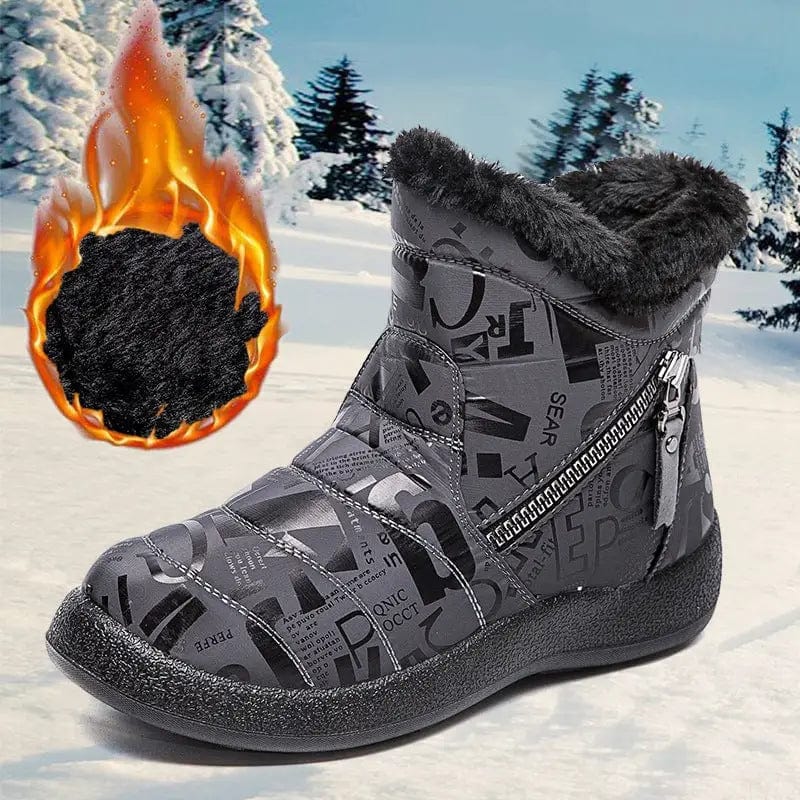 LOVEMI  Boots Grey / 4 Lovemi -  Letter Print Boots Winter Warm Plush Snow Boot Women Shoes