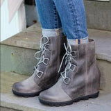 LOVEMI  Boots Light Grey / 3 Lovemi -  Women Color Matching Lace Up Martin Boots