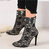 LOVEMI  Boots Lovemi -  Lace mesh fine-heeled medium boots women
