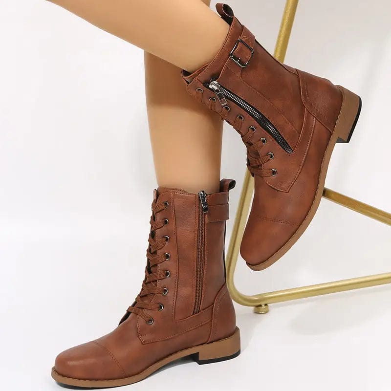 LOVEMI  Boots Lovemi -  Lace-up Western Boots Cowboy Boots Women Side Zipper Shoes