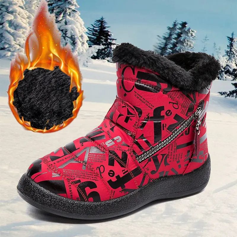 LOVEMI  Boots Red / 4 Lovemi -  Letter Print Boots Winter Warm Plush Snow Boot Women Shoes
