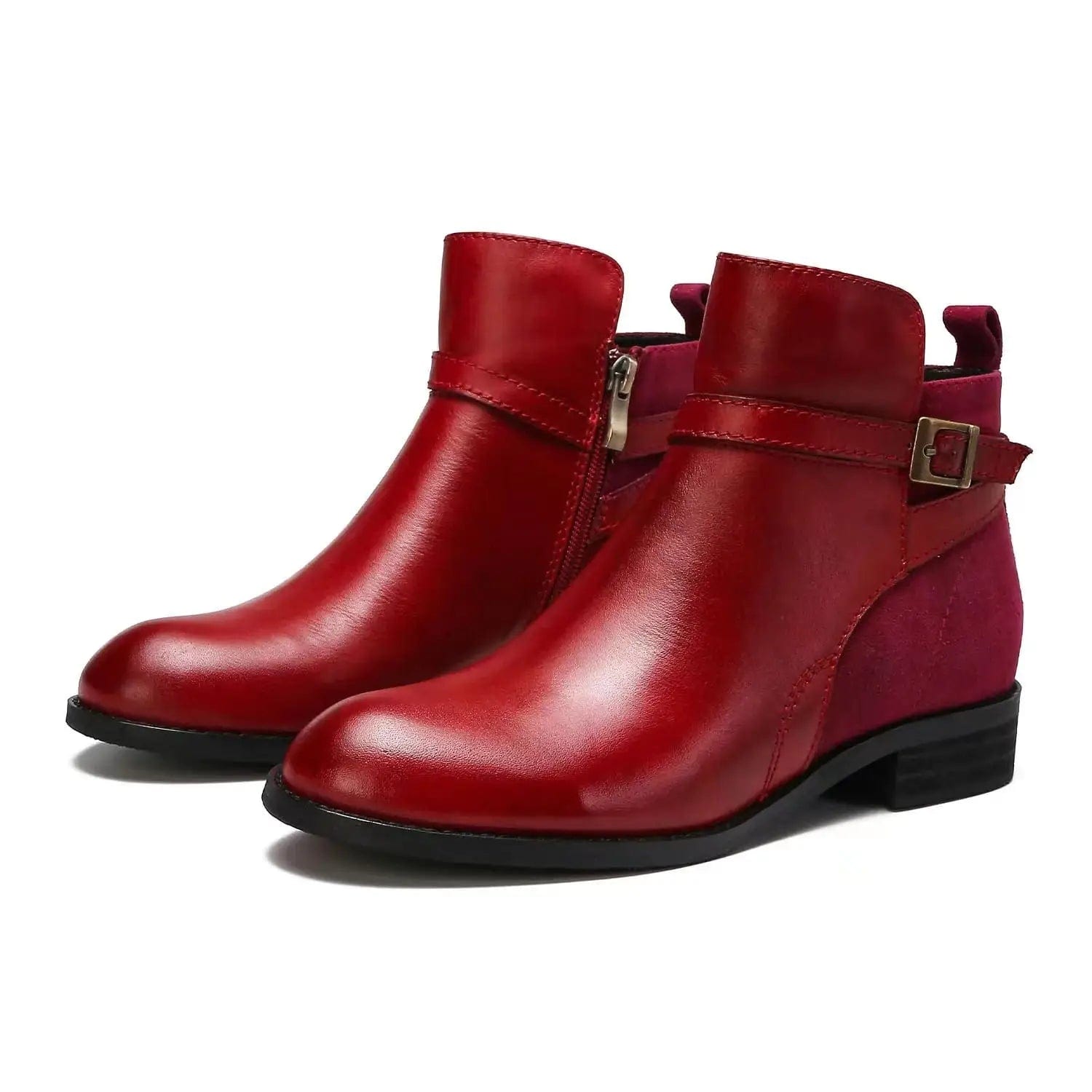 LOVEMI  Boots Red / 4 Lovemi -  Low Heel Boot Women Buckle Shoes Fall Winter Waterproof Boots