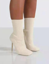 LOVEMI  Bottes Beige / 5 Lovemi -  Mid Calf Boots Square-toe Thigh High Heel Shoes For Women