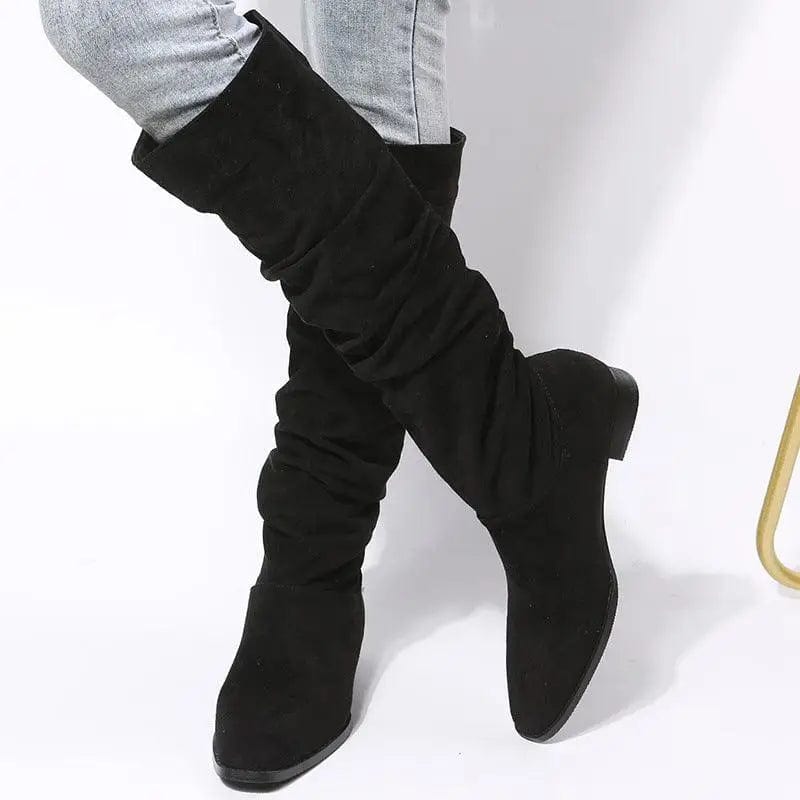 LOVEMI  Bottes Black / 4 Lovemi -  Low Heel Boot Women Faux Suede Pointed Toe Boots Pleated
