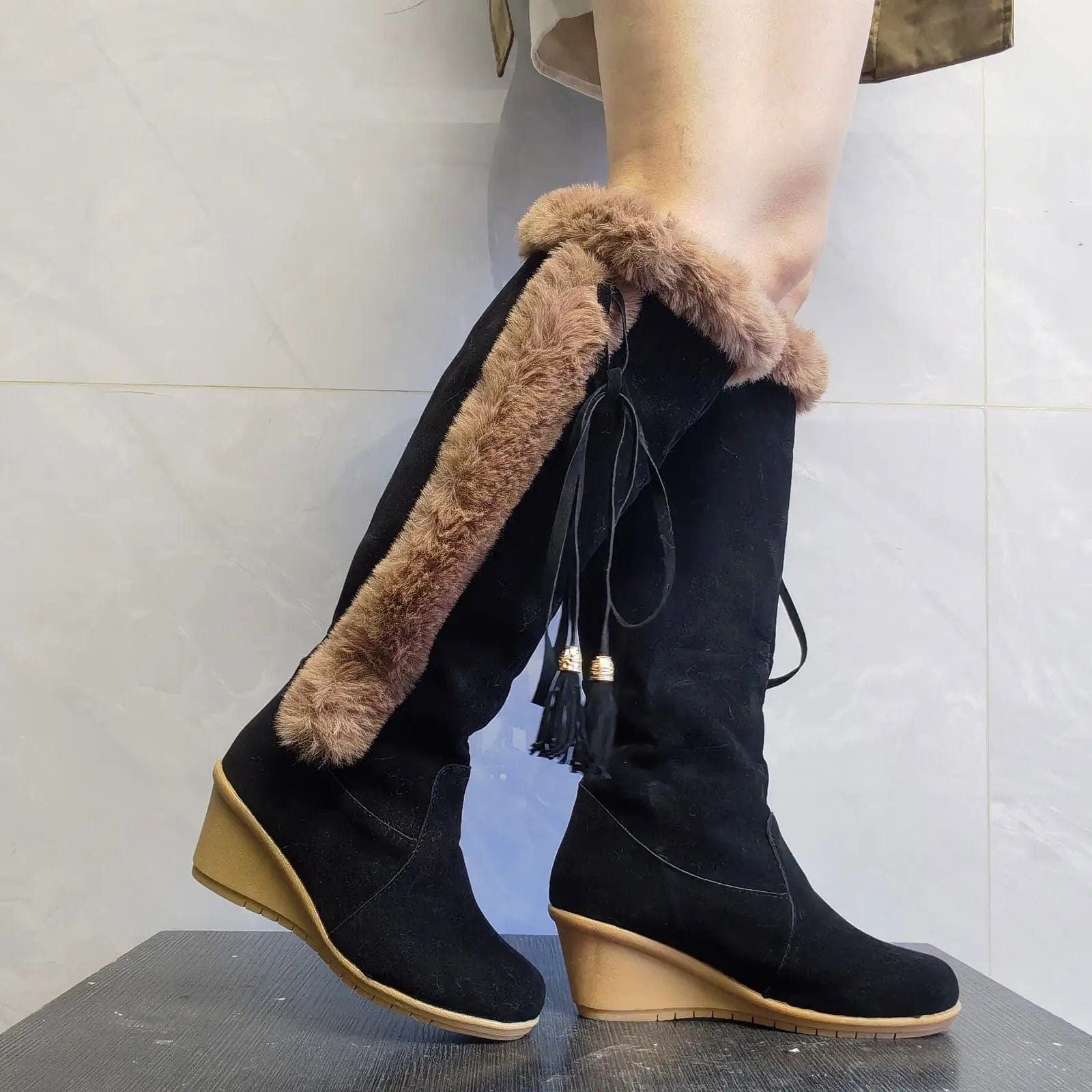 LOVEMI  Bottes Black / 5 Lovemi -  Winter Plush Long Boots For Women Combat Boots Wedges Shoes