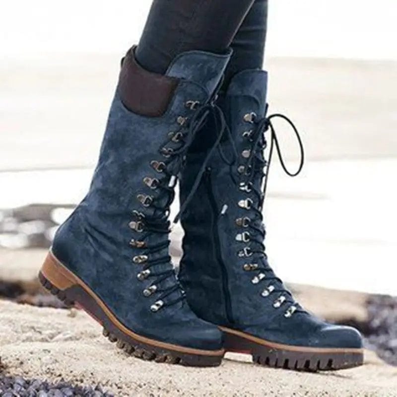 LOVEMI  Bottes Blue / 4 Lovemi -  Lace-Up Combat Boot Winter Cowboy Western Boots Women Vintage Platform Shoes