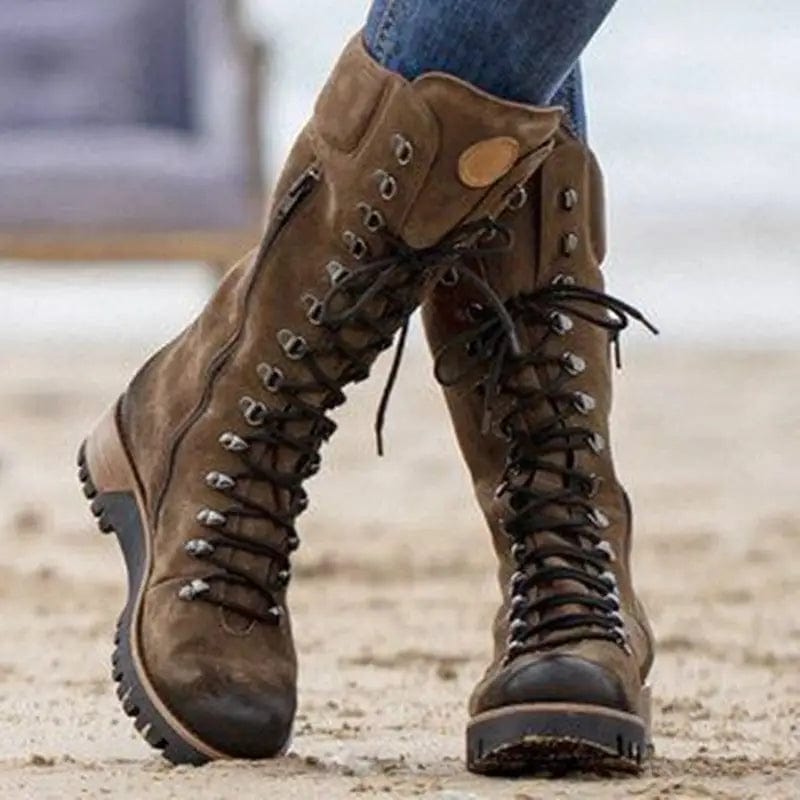 LOVEMI  Bottes Brown / 4 Lovemi -  Lace-Up Combat Boot Winter Cowboy Western Boots Women Vintage Platform Shoes