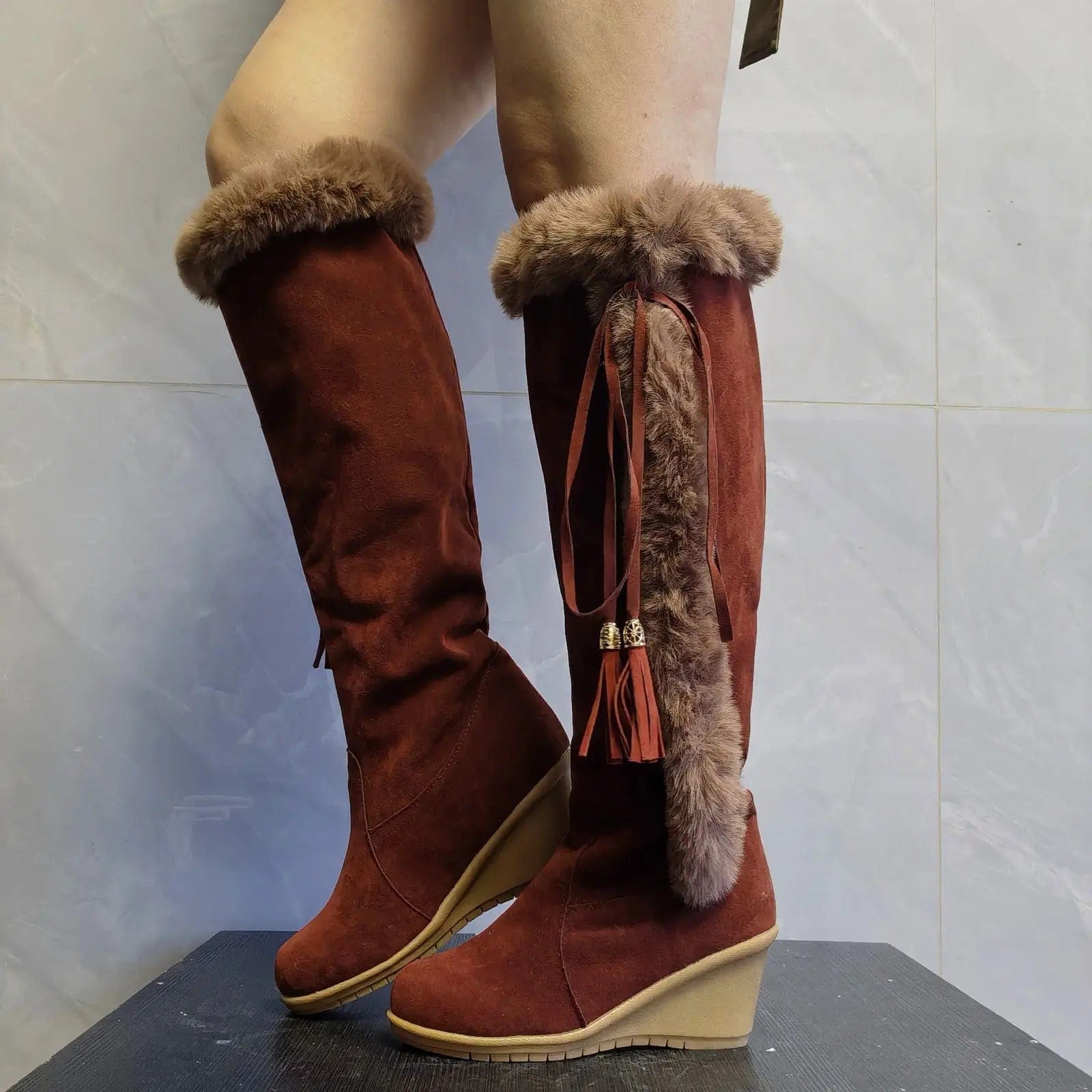 LOVEMI  Bottes Dark brown / 5 Lovemi -  Winter Plush Long Boots For Women Combat Boots Wedges Shoes