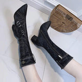 LOVEMI  Bottes Lovemi -  Pointed Toe Thick Heel Denim High Boots For Women