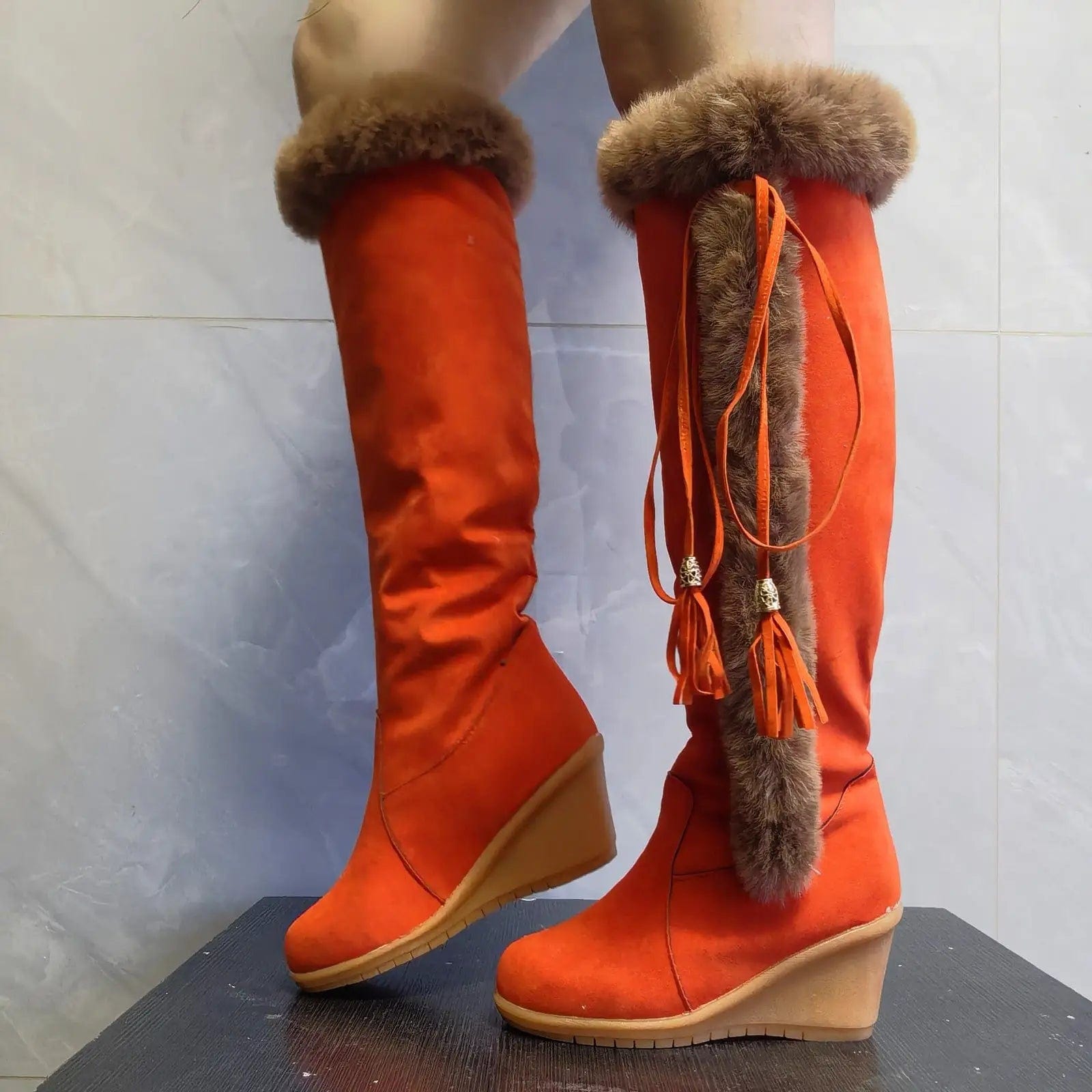LOVEMI  Bottes Orange / 5 Lovemi -  Winter Plush Long Boots For Women Combat Boots Wedges Shoes