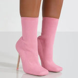 LOVEMI  Bottes Pink / 5 Lovemi -  Mid Calf Boots Square-toe Thigh High Heel Shoes For Women