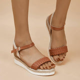 Braided Linen Wedge Sandals-3