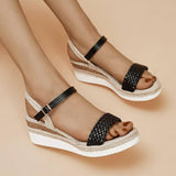 Braided Linen Wedge Sandals-Black-6