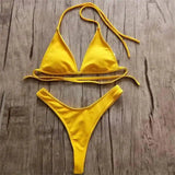 Brazilian Girls Swimming Suits Bikini Small Cup High Cut-Yellow-5