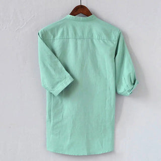 LOVEMI - Breathable solid color button cotton and linen shirt sleeves