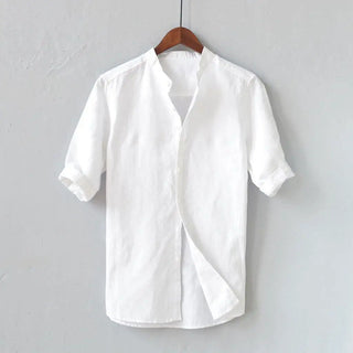 LOVEMI - Breathable solid color button cotton and linen shirt sleeves