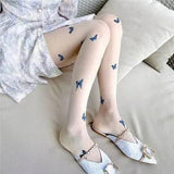 Butterfly Print Invisible Ultra-thin Skin Tone Stockings-White-1