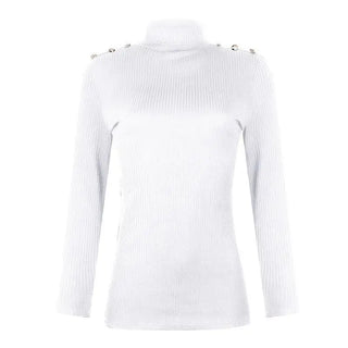 LOVEMI - Button Solid Color Turtleneck Bottoming Shirt Top