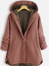 LOVEMI - Buttoned Solid Hooded Jacket