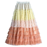 Cake Dress High Waist Contrast-color Ruffled Stitching-5