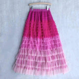 Cake Dress High Waist Contrast-color Ruffled Stitching-Pink-8