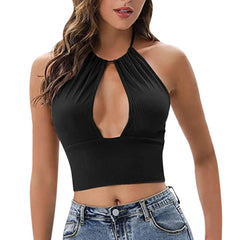 Camisole Halter Vest Women Summer Sexy Hollow Tops-Black-4