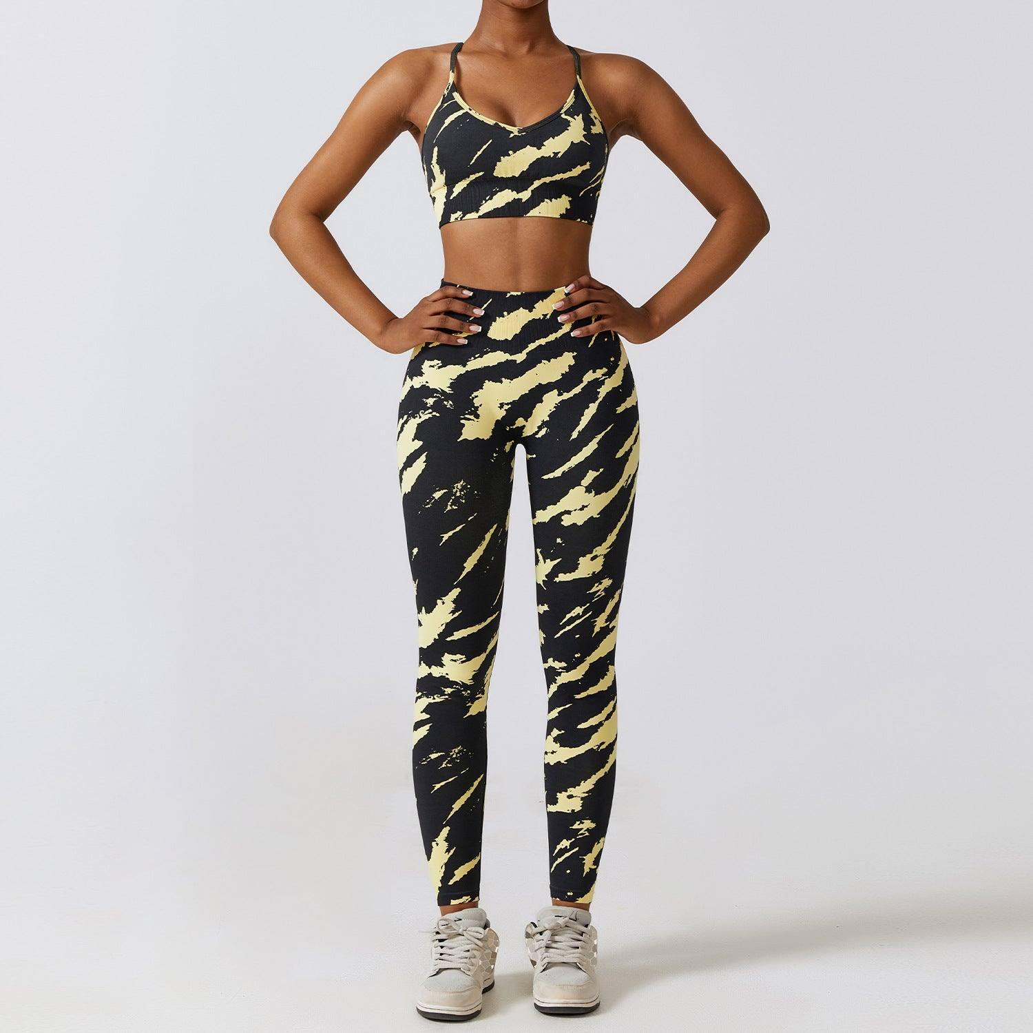 Camouflage Printing Seamless Yoga Suit Quick-drying High-Yellow And Black Bra Trousers-11