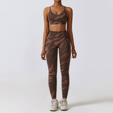 Camouflage Printing Seamless Yoga Suit Quick-drying High-Brown Bra Trousers-5