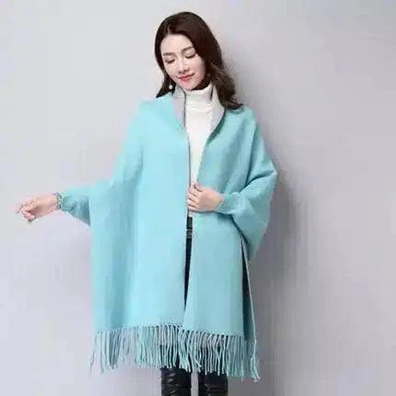 Elegant Women's Fringed Poncho Cape-4