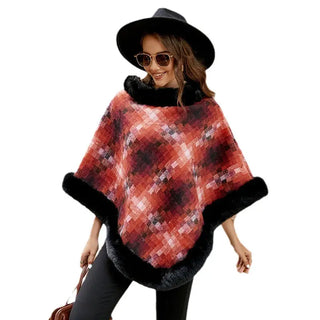 Cape Colored Plaid Thermal Knitting Shawl Women’s Coat - 1