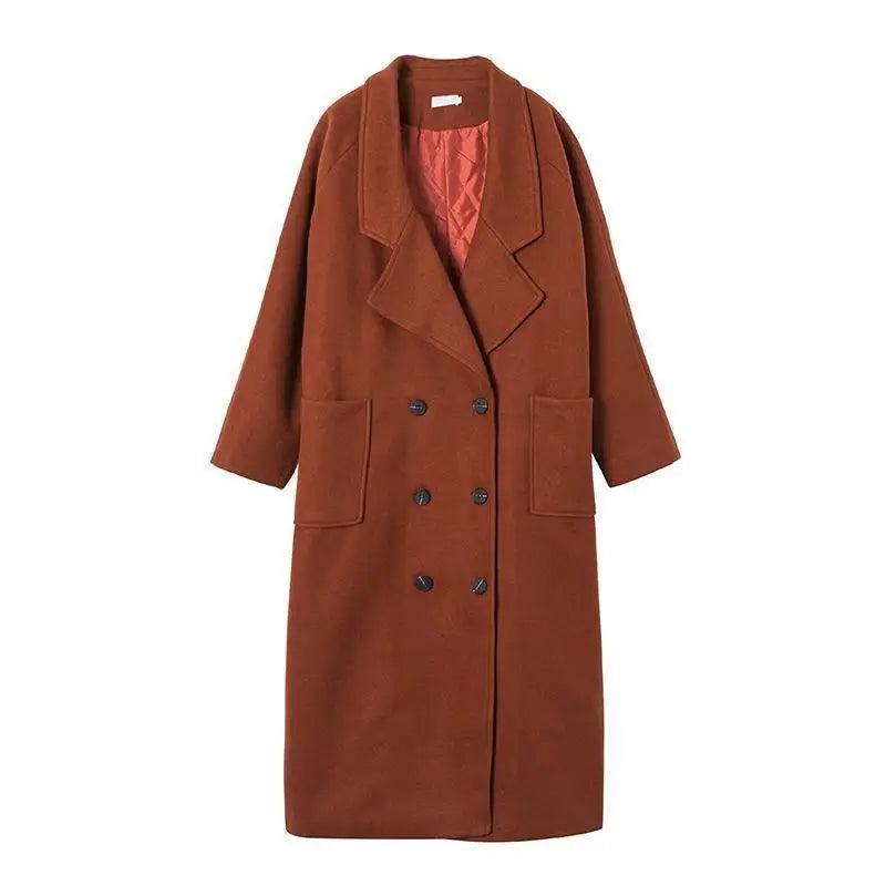 LOVEMI - Caramel color coat female long section Korean version new