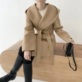 LOVEMI - Cardigan hooded mid-length woolen coat
