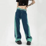 LOVEMI  cargo Lovemi -  High Waist Loose Straight Contrast Jeans