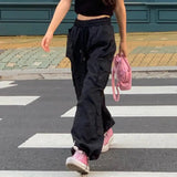 LOVEMI  cargo Lovemi -  Women's Large Pocket Workwear Woven Loose Drawstring Straight Casual Pants